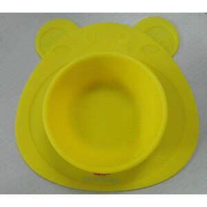 Non Slip Smooth Yellow Bear Bowl Silicone Placemat for Children Infants Pets NEW